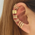 Solene | Trendy Gold Sleek 5-Piece Openwork Ear Cuffs Set