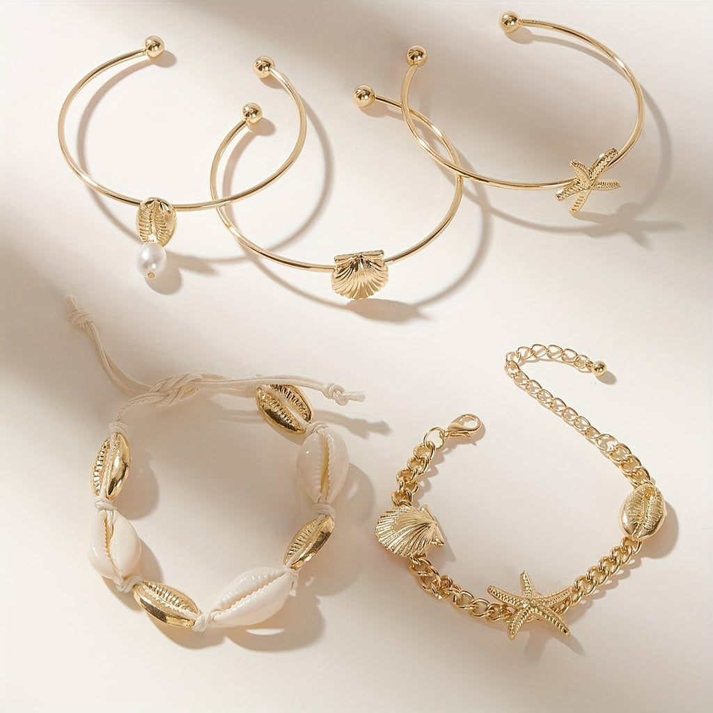 Nayara | 5-Piece Boho Shell & Starfish Bracelet Set