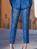 Chic Royal Blue Lace Tailored Suit Set
