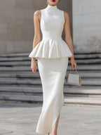 Sleeveless Turtleneck Peplum Two-Piece Set