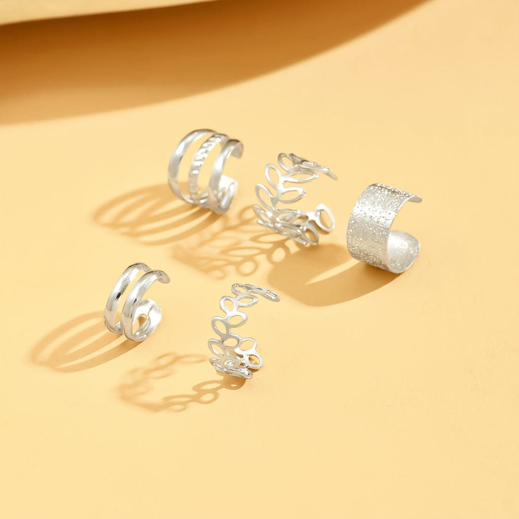 Solene | Trendy Gold Sleek 5-Piece Openwork Ear Cuffs Set