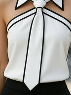 Stylish Sleeveless Halter Neck Blouse With Bold Contrast Trim
