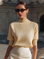 Ribbed Mock-Neck Short-Sleeve Knit Top