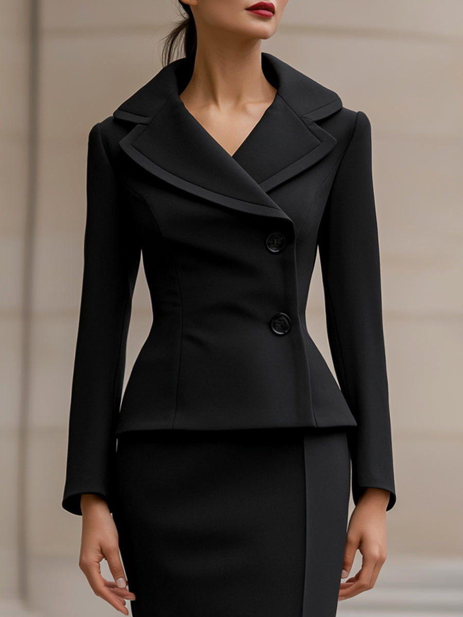 Elegant Two-Piece Suit With Tailored Blazer And Pencil Skirt