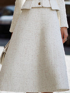 White Tweed Square-Neck Jacket & A-Line Skirt Set