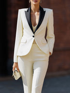 Ivory Tuxedo Suit Set With Black Satin Lapels
