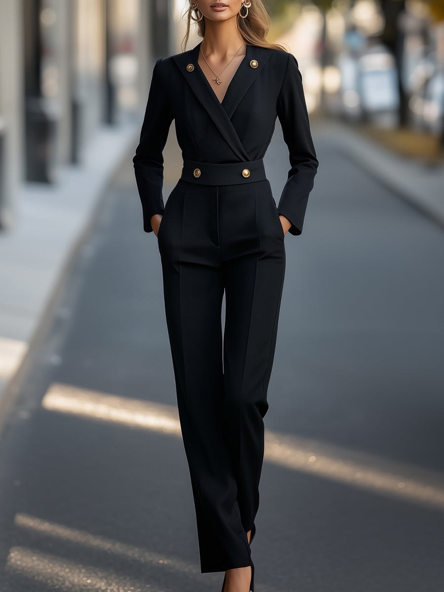 Tailored Jumpsuit With Gold Button Accents