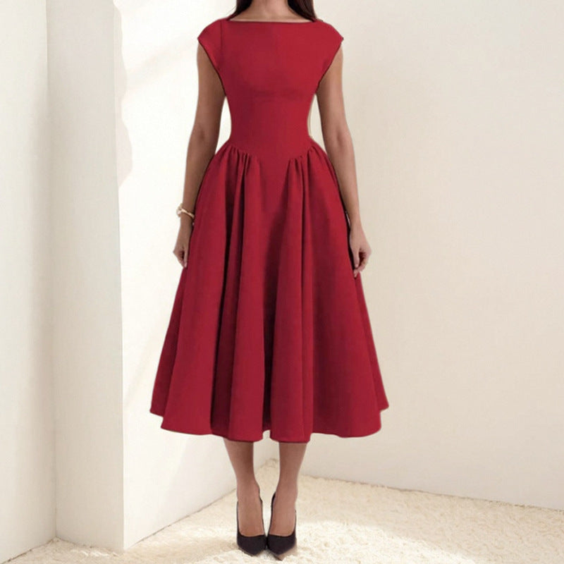 Structured Cap Sleeve Cocktail Party Midi Dress
