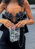 Embellished Black Flower Crop Top