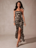 Asymmetrical Zebra Pattern Summer Party Maxi Dress