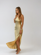 Open Back Satin Wedding Guest Maxi Dress
