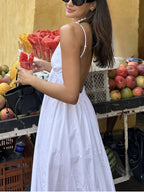 Coastal Open Back Cotton Summer Cocktail Maxi Dress