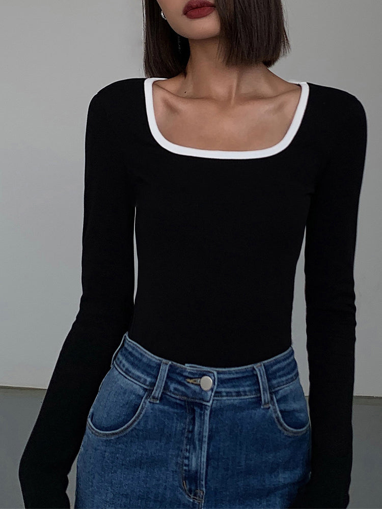 Square Neck Contrast Trim Top