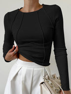 Fitted Long Sleeve Top with Raised Seam Detailing