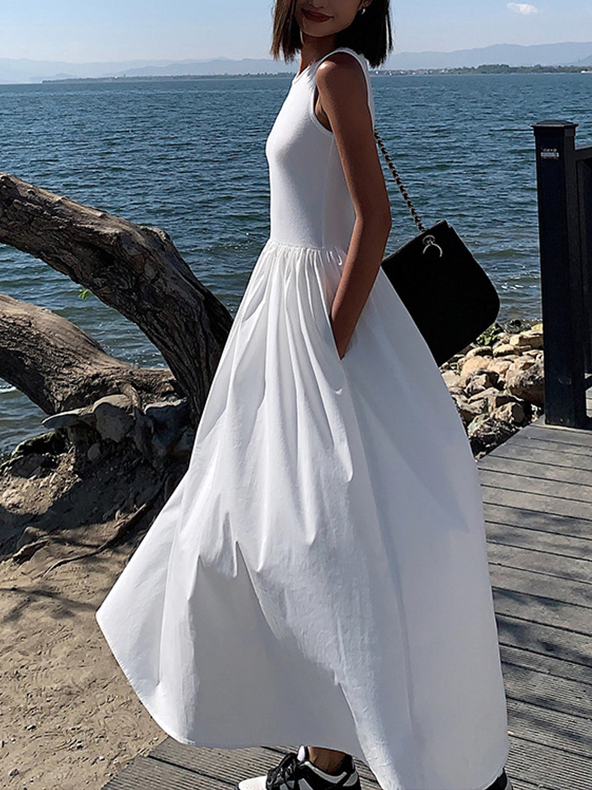 Formal Sleeveless Cotton Blend Maxi Dress