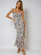 Floral Summer Night Spaghetti Strap Maxi Dress with Ruched Front