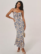 Floral Summer Night Spaghetti Strap Maxi Dress with Ruched Front