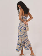 Floral Summer Night Spaghetti Strap Maxi Dress with Ruched Front
