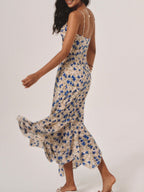 Floral Summer Night Spaghetti Strap Maxi Dress with Ruched Front