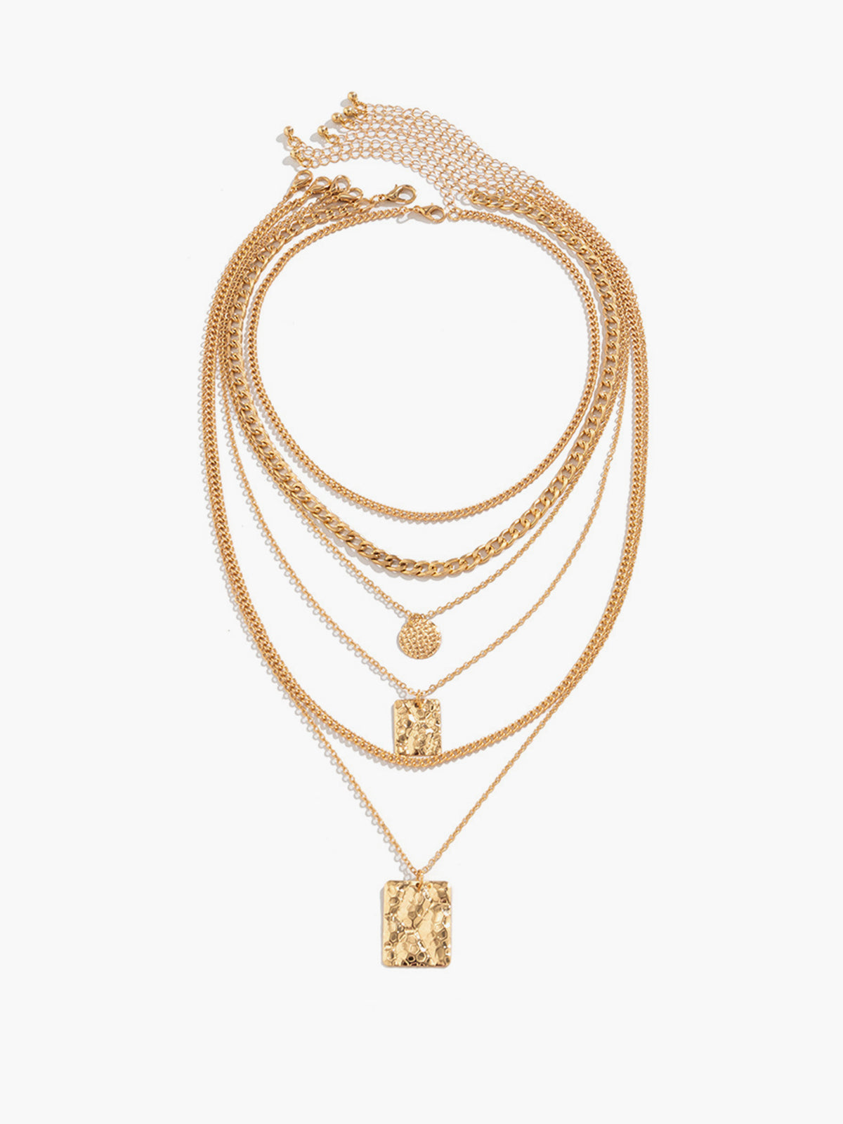Textured Pendant Layered Gold Necklace