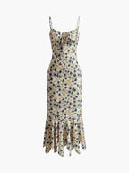 Floral Summer Night Spaghetti Strap Maxi Dress with Ruched Front