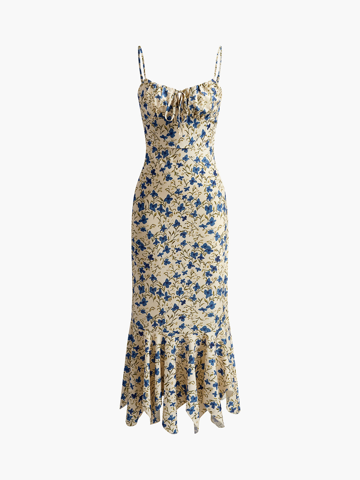 Floral Summer Night Spaghetti Strap Maxi Dress with Ruched Front