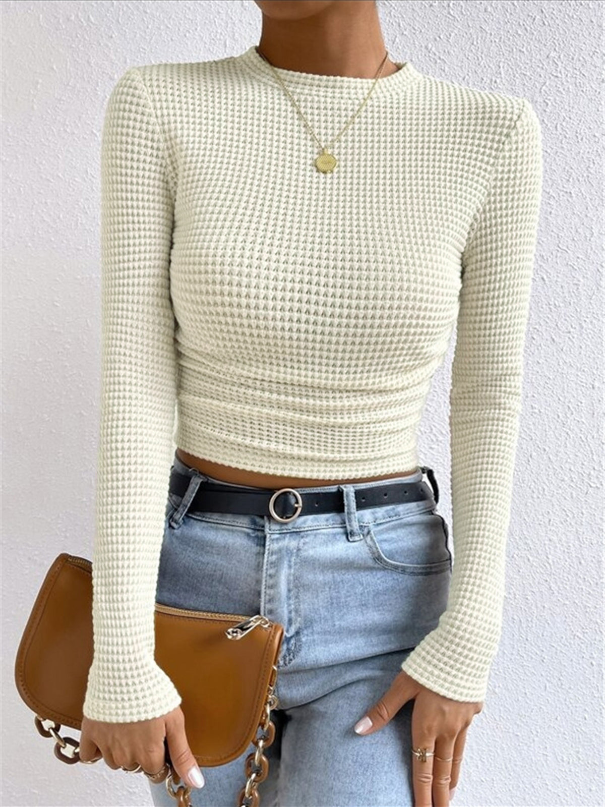 Waffle Knit Long Sleeve Top