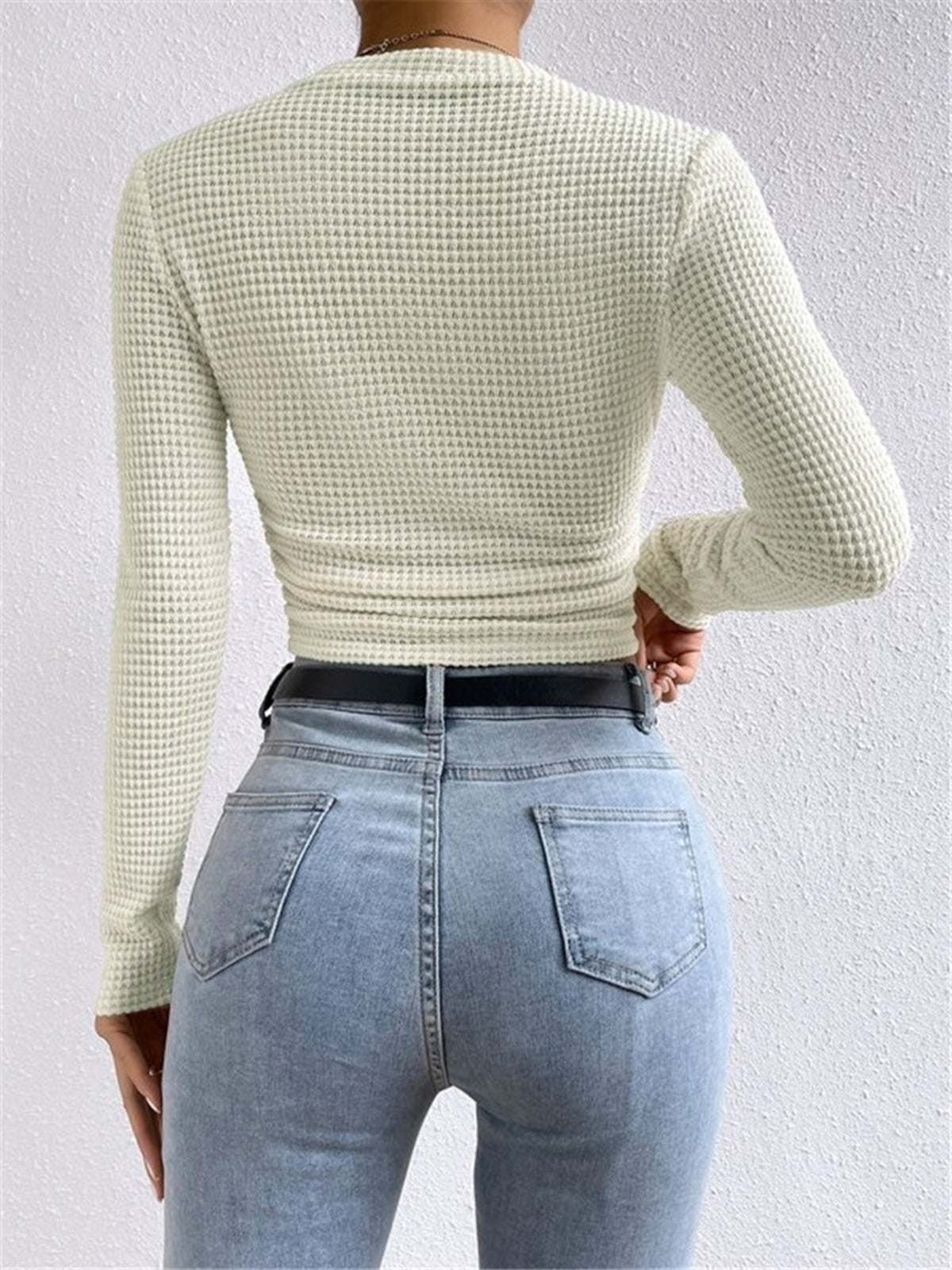 Waffle Knit Long Sleeve Top