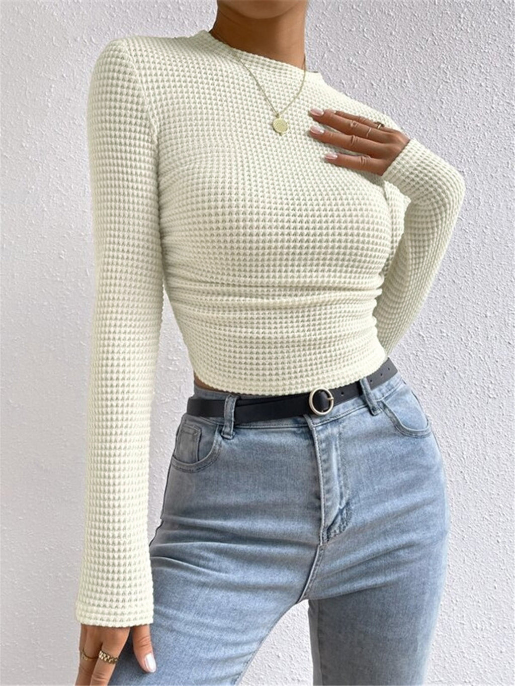 Waffle Knit Long Sleeve Top