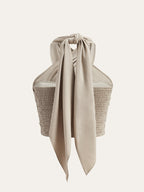 Linen Blend Crisscross Halter Crop Top