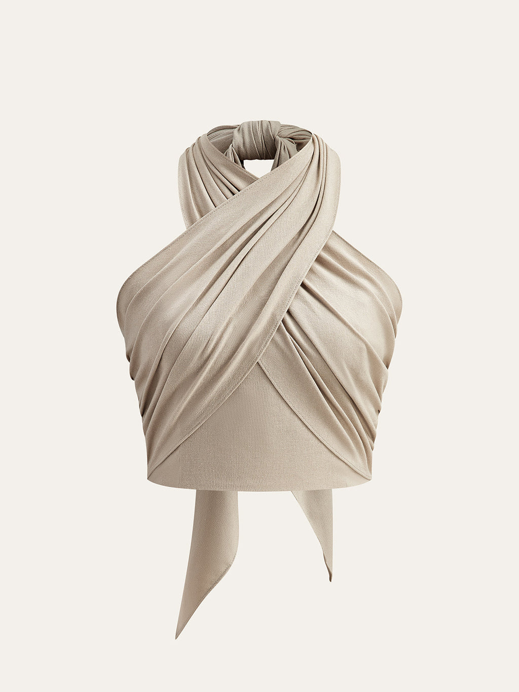 Linen Blend Crisscross Halter Crop Top