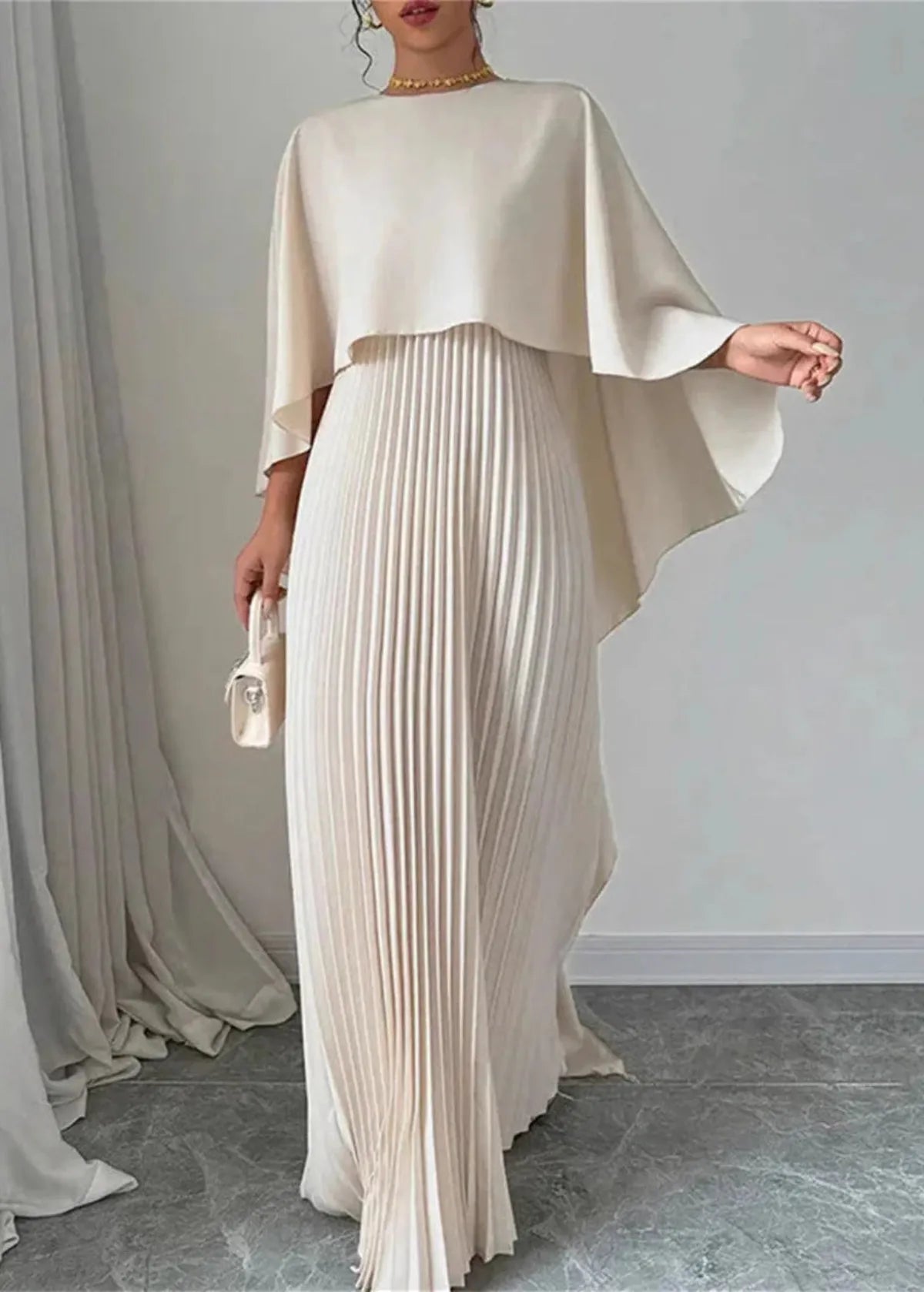 Pleated Batwing Sleeve Wedding Guest Maxi Dress
