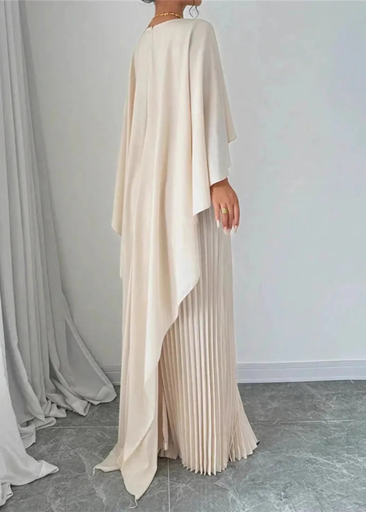 Pleated Batwing Sleeve Wedding Guest Maxi Dress