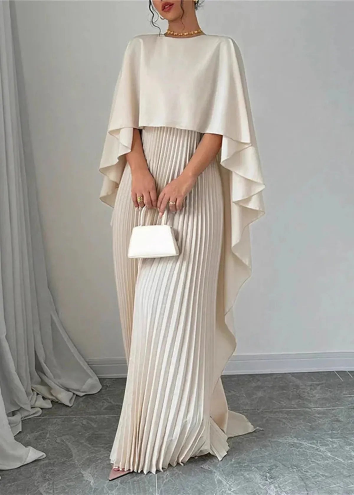 Pleated Batwing Sleeve Wedding Guest Maxi Dress