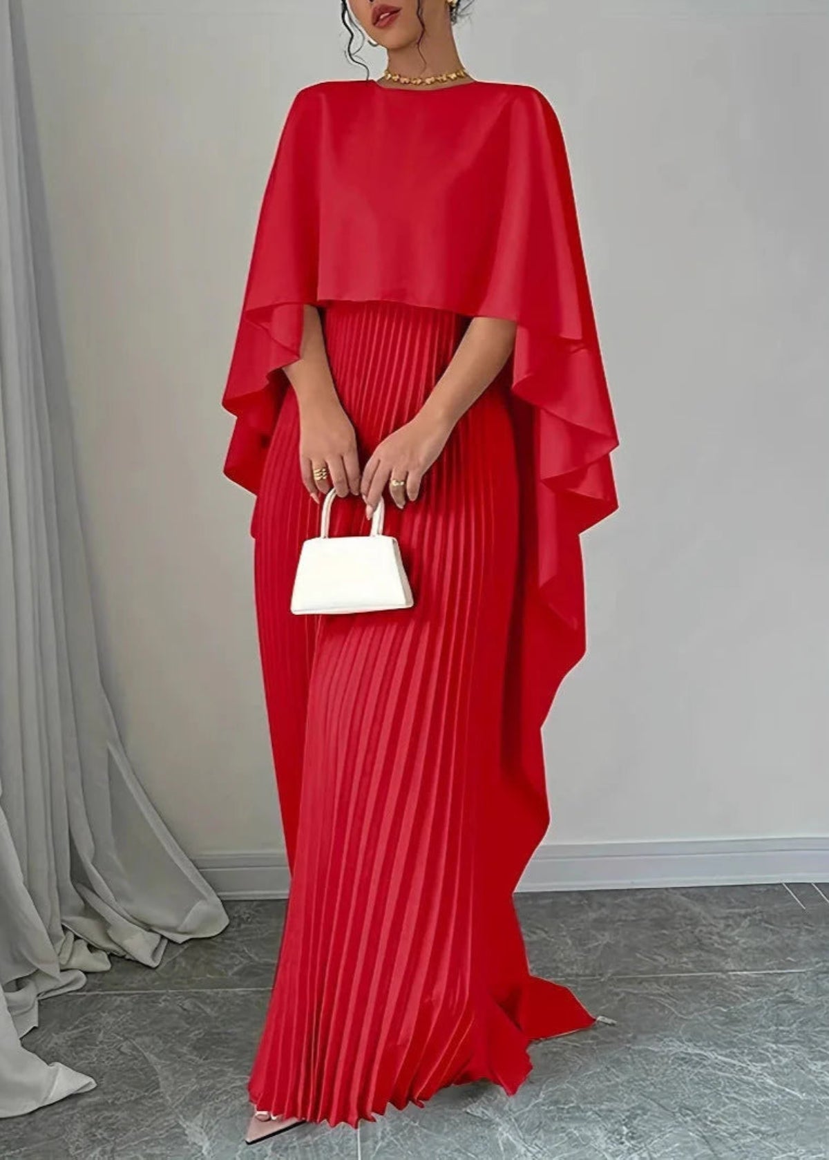 Pleated Batwing Sleeve Wedding Guest Maxi Dress
