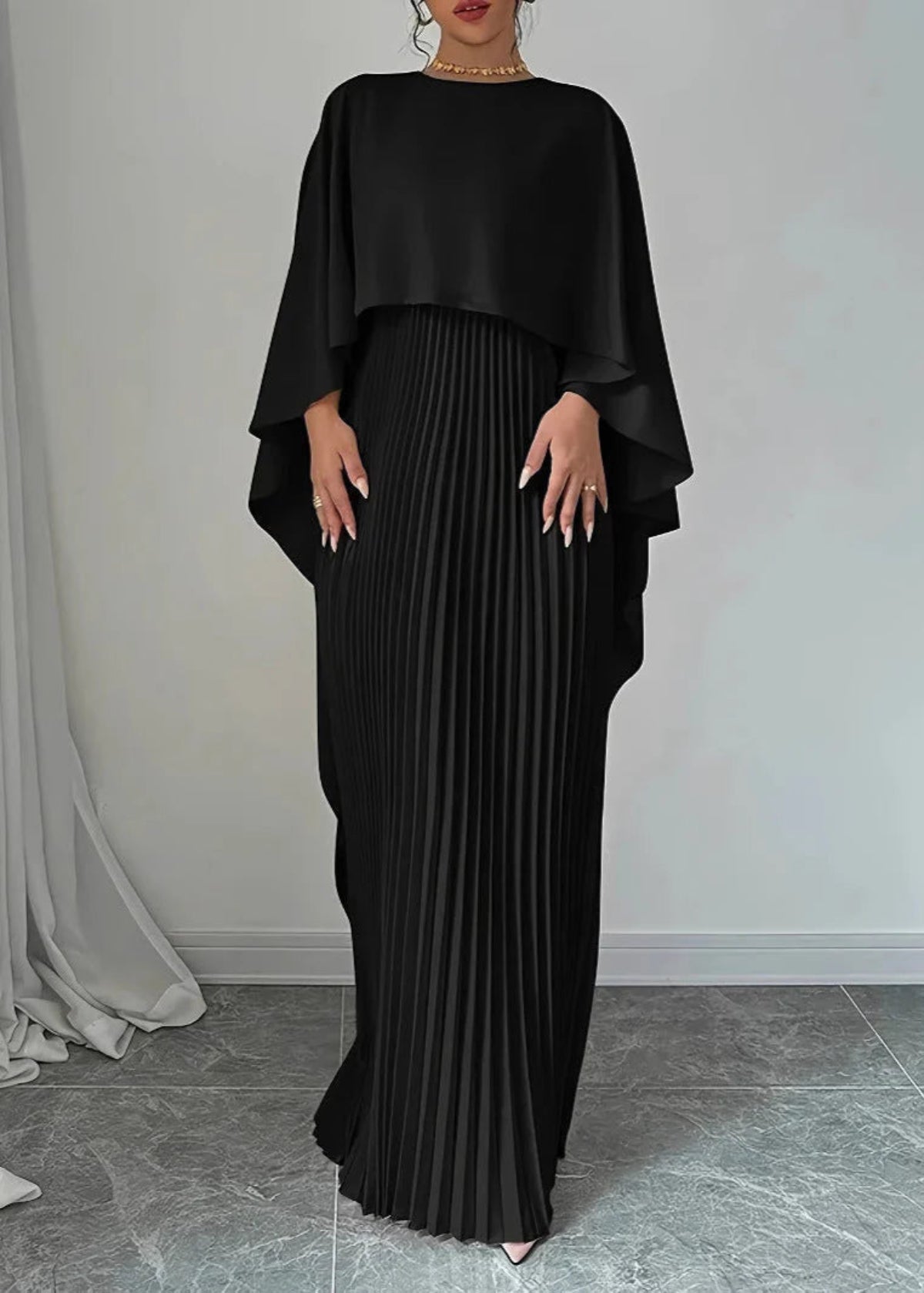 Pleated Batwing Sleeve Wedding Guest Maxi Dress