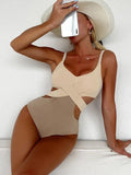 Beige Swimsuit with Crossed Waistband