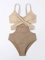 Beige Swimsuit with Crossed Waistband