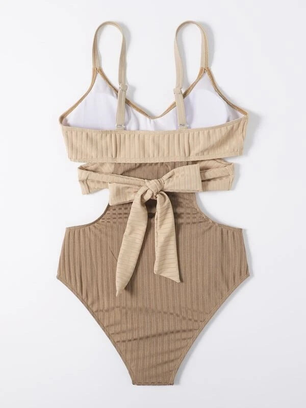 Beige Swimsuit with Crossed Waistband