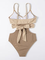 Beige Swimsuit with Crossed Waistband
