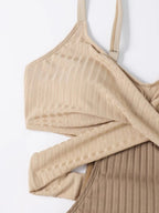 Beige Swimsuit with Crossed Waistband