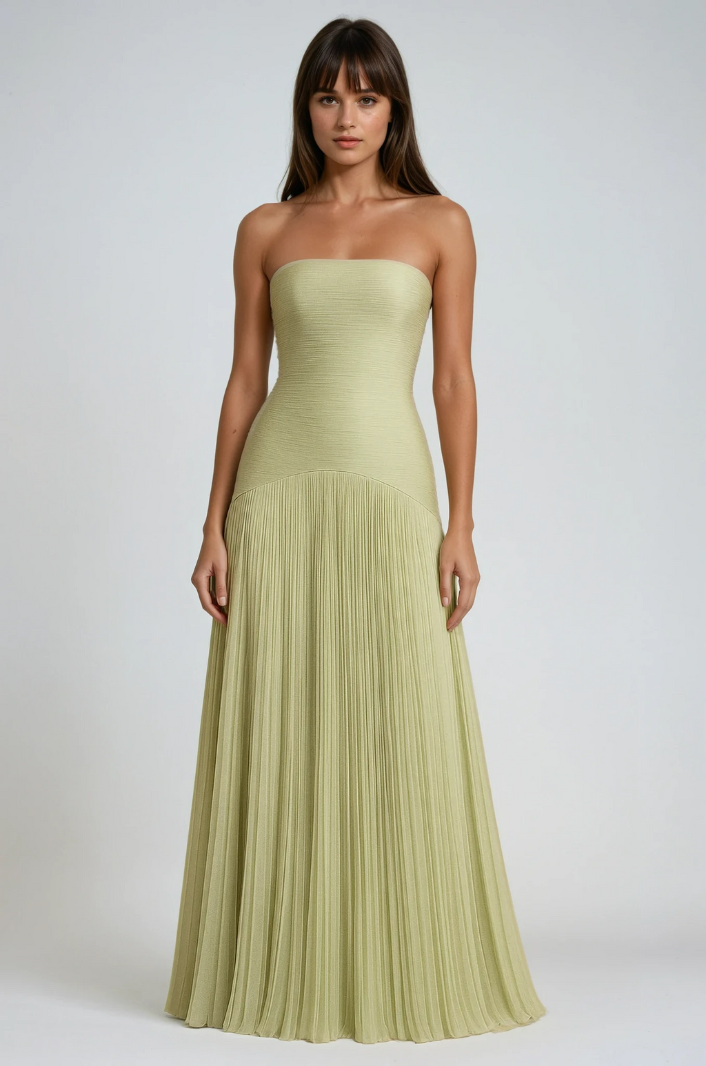 Strapless Pleated Wedding Guest Maxi Dress