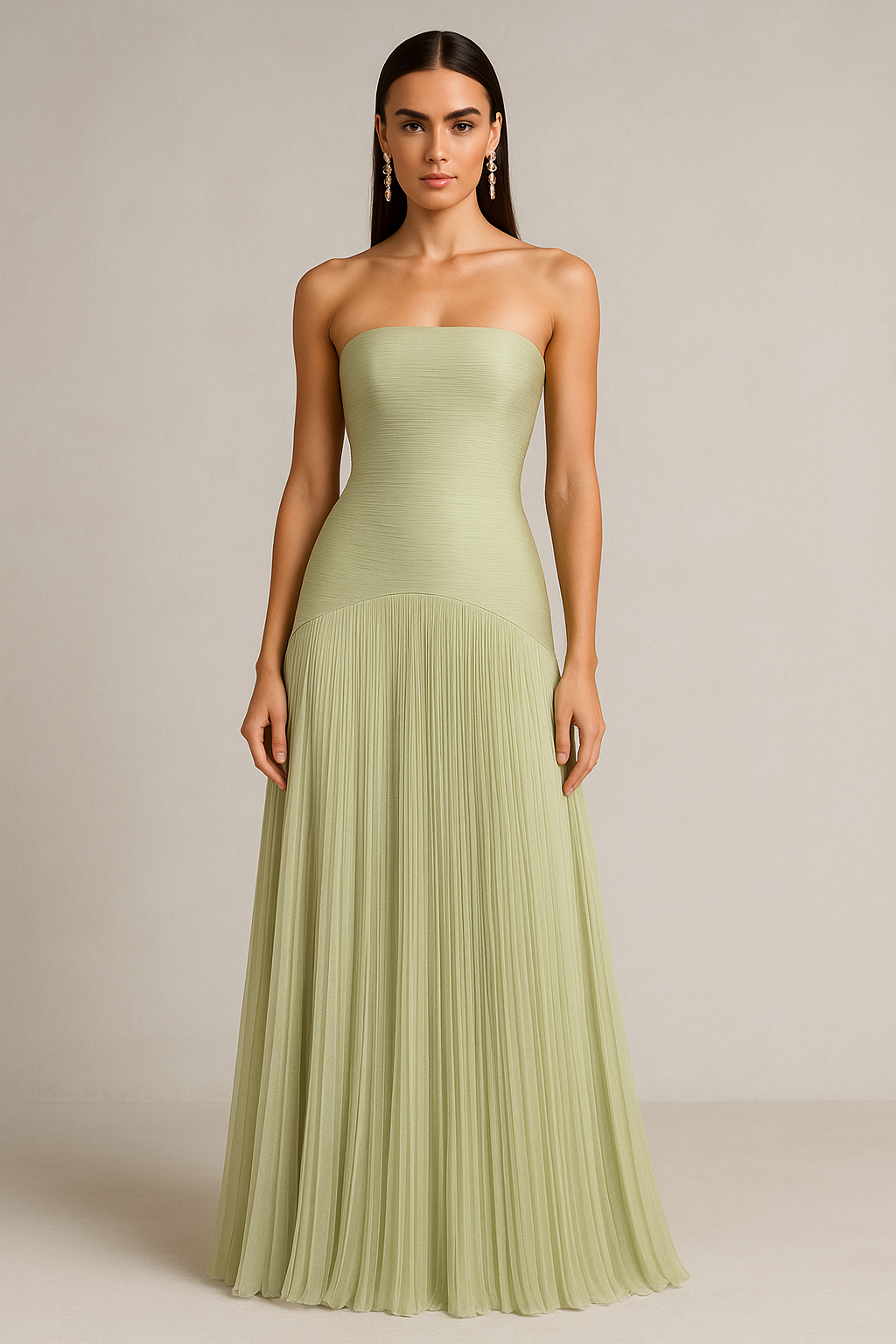 Strapless Pleated Wedding Guest Maxi Dress