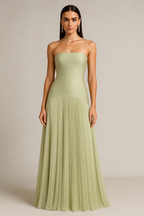 Strapless Pleated Wedding Guest Maxi Dress