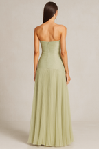 Strapless Pleated Wedding Guest Maxi Dress