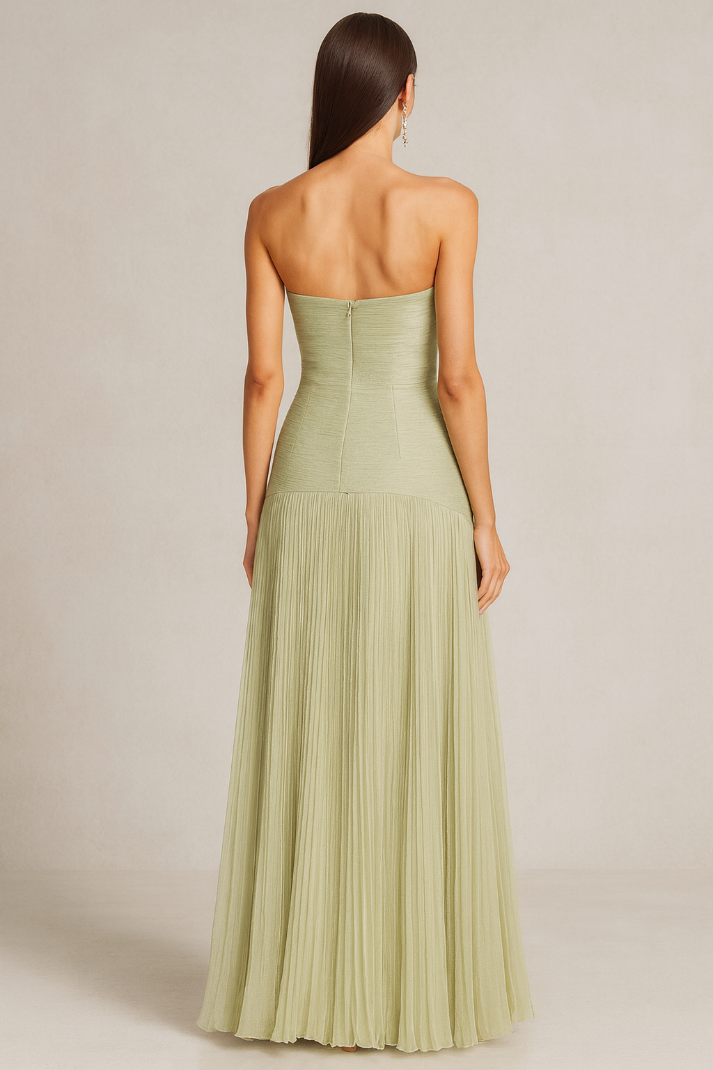 Strapless Pleated Wedding Guest Maxi Dress
