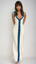 Colorblock V-Neck Ribbed Cocktail Maxi Dress