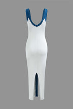Colorblock V-Neck Ribbed Cocktail Maxi Dress