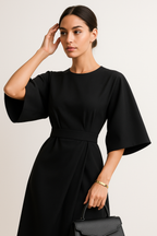Crew Neck Midi Work Dress