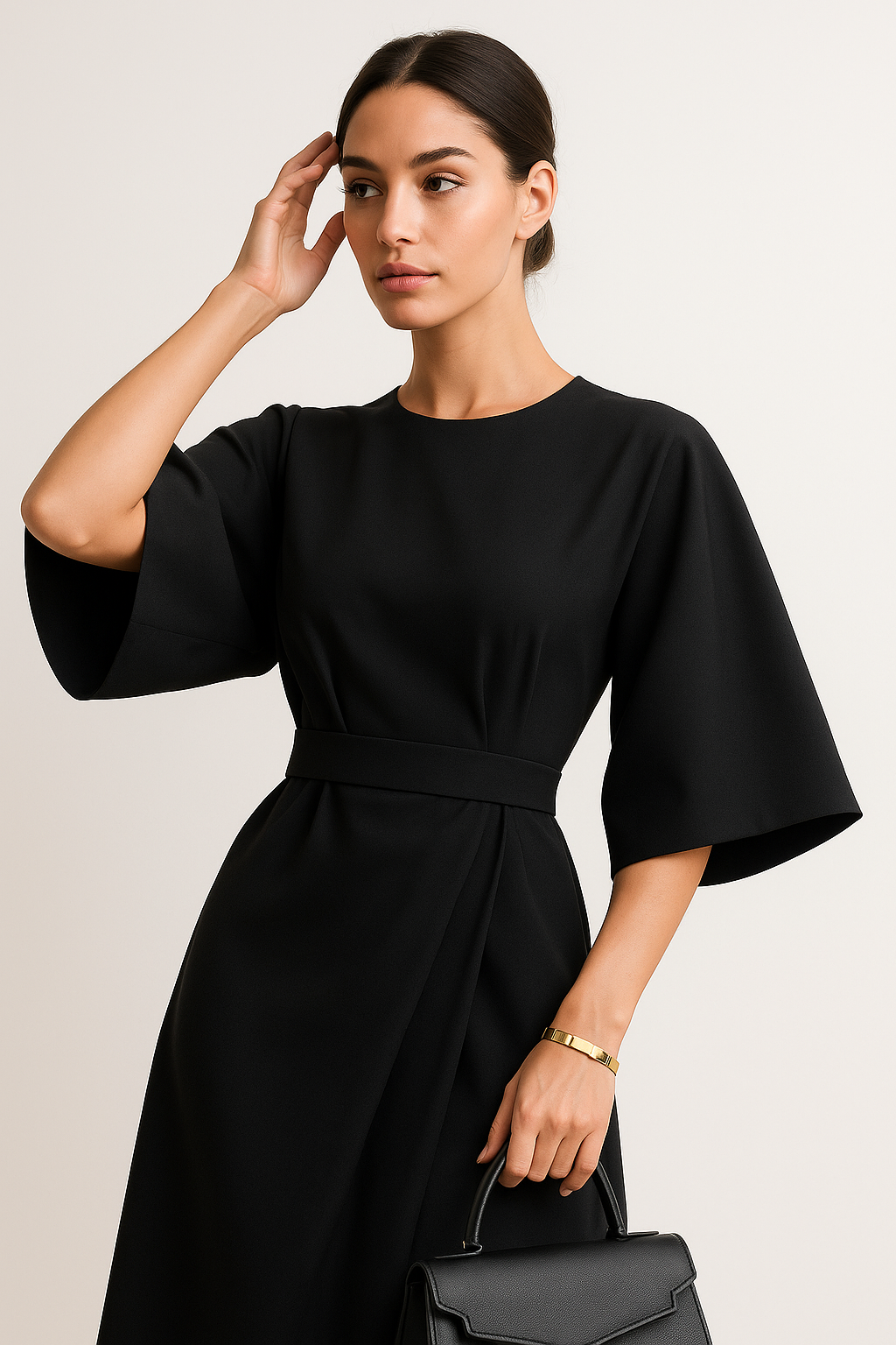Crew Neck Midi Work Dress